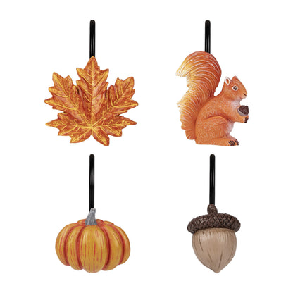 Sunlit Maple Leaf Shower Curtain Hooks for Fall Autumn, Home Decorative Shower Curtain Rings for Bathroom, Resin, Orange Red Maple Leaves Shower Curtain Hangers Hooks Bath Accessories, Set of 12