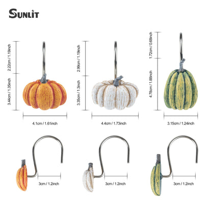 Sunlit Fall Pumpkin Decorative Shower Curtain Hooks, Autumn Harvest Festival Shower Curtain Rings, Resin, Orange Farmhouse Bathroom Curtain Hangers Decoration, Set of 12