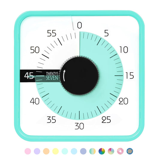 TWENTY5 SEVEN Countdown Timer 7.5 inch; 60 Minute 1 Hour Visual Timer – Classroom Teaching Tool Office Meeting, Mechanical Countdown Clock for Kids Exam Time Management Magnetic, Sky Blue