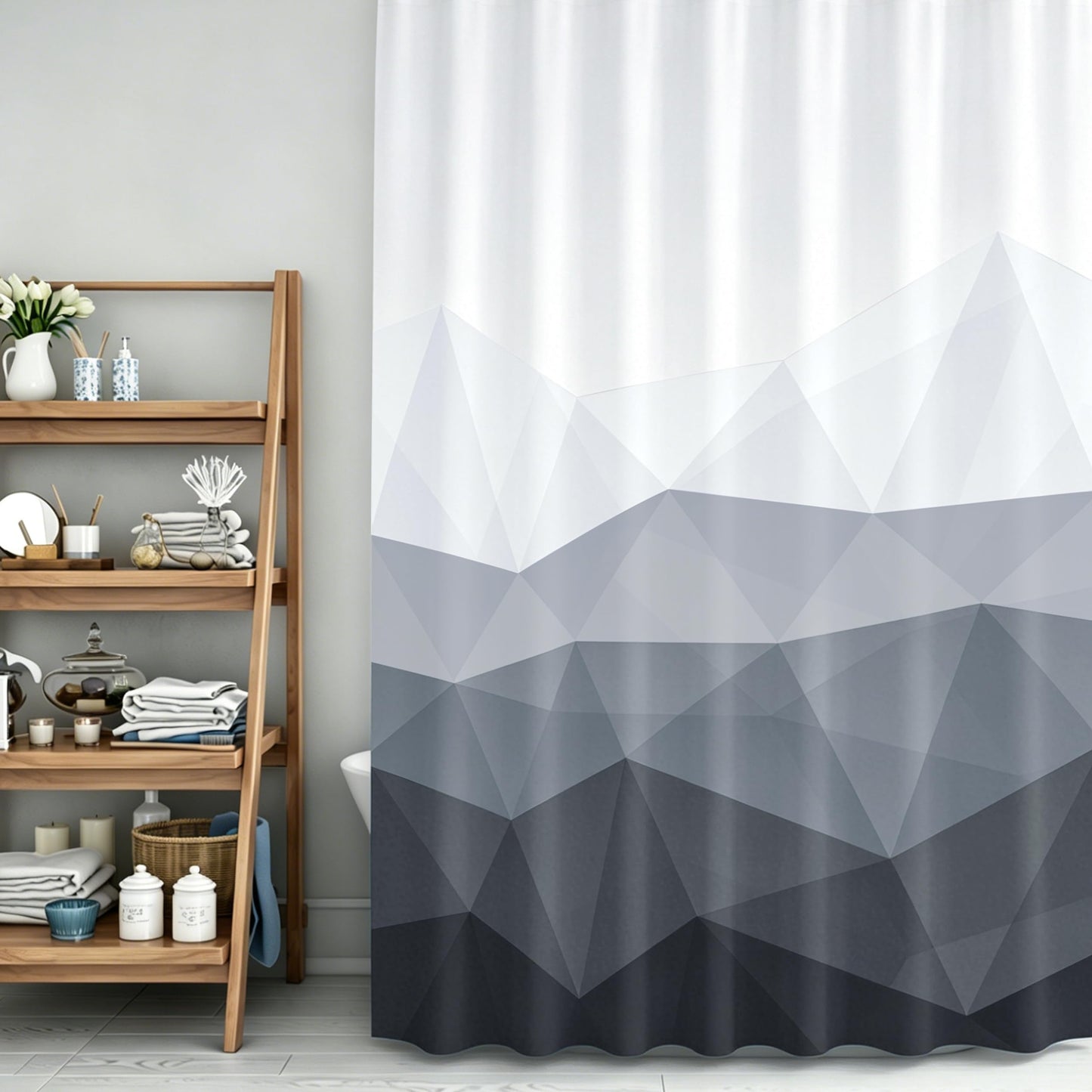 Sunlit Designer Popular Shower Curtain, Ombre Blue Fabric Contemporary Shower Curtains for Bathroom Décor