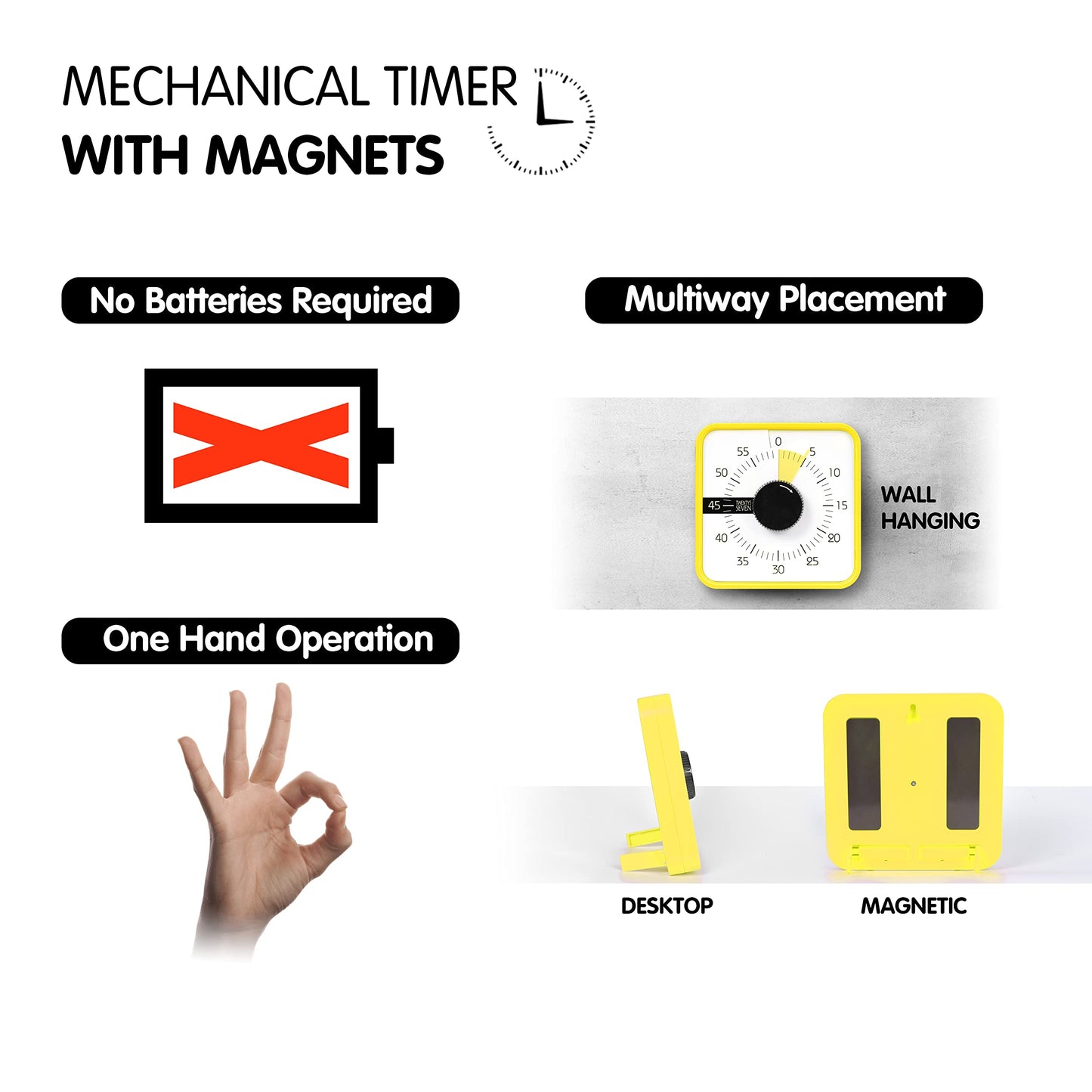TWENTY5 SEVEN Countdown Timer 7.5 inch; 60 Minute 1 Hour Visual Timer – Classroom Teaching Tool Office Meeting, Mechanical Countdown Clock for Kids Exam Time Management Magnetic, Colorful