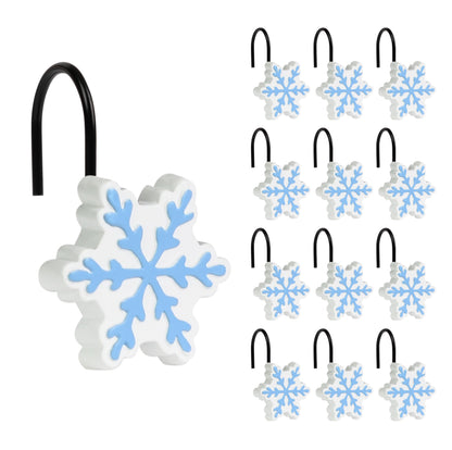 Sunlit Christmas Shower Curtain Hooks Silver Snowflakes Shower Curtain Rings, Resin, White Christmas Decor, Winter Bathroom Decoration - 12 Pack