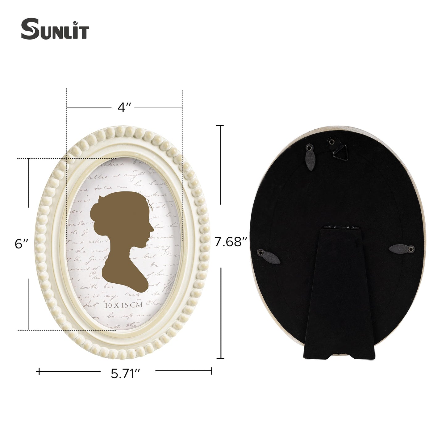 Sunlit Boho Vintage Picture Frame 8x10 Inch with Beaded Border, Oval Luxury Antique Photo Frames with Glass Front, Photo Display, Tabletop Wall Hanging, Gift Idea, Distressed White