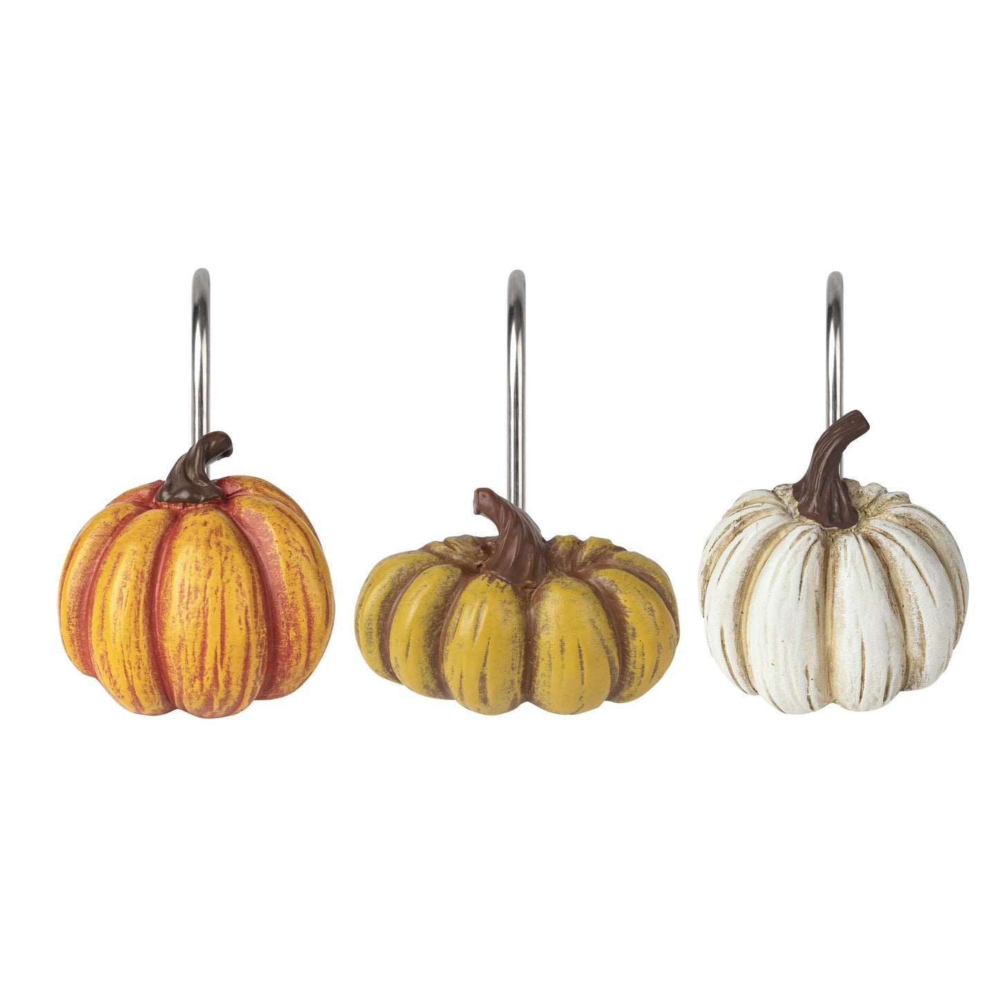 Sunlit Fall Pumpkin Decorative Shower Curtain Hooks, Autumn Harvest Festival Shower Curtain Rings, Resin, Orange Farmhouse Bathroom Curtain Hangers Decoration, Set of 12