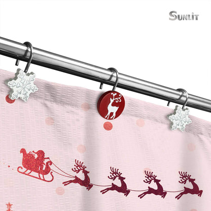 Sunlit Merry Christmas Shower Curtain Hooks White Reindeer Red Shower Curtain Rings, Resin, Winter Bathroom Decoration - 12 Pack