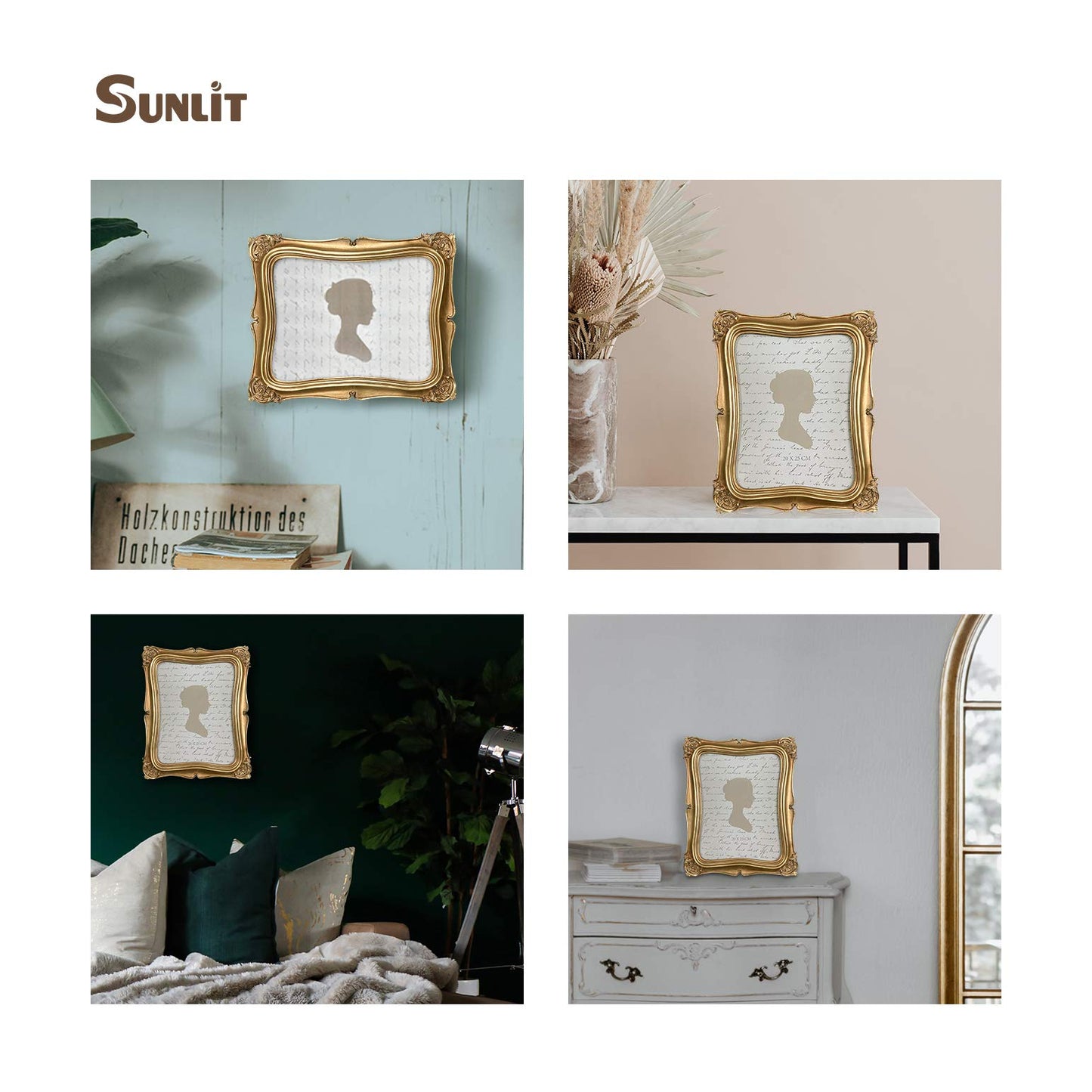 Sunlit Vintage Small Picture Frame 2.5x3.5 Inch, Antique Mini Polaroid Photo Frames with Glass Front, Luxury Wallet Size Picture Frames, Tiny Photo Frames Display Tabletop Wall Hanging Gift Ideas, Gold