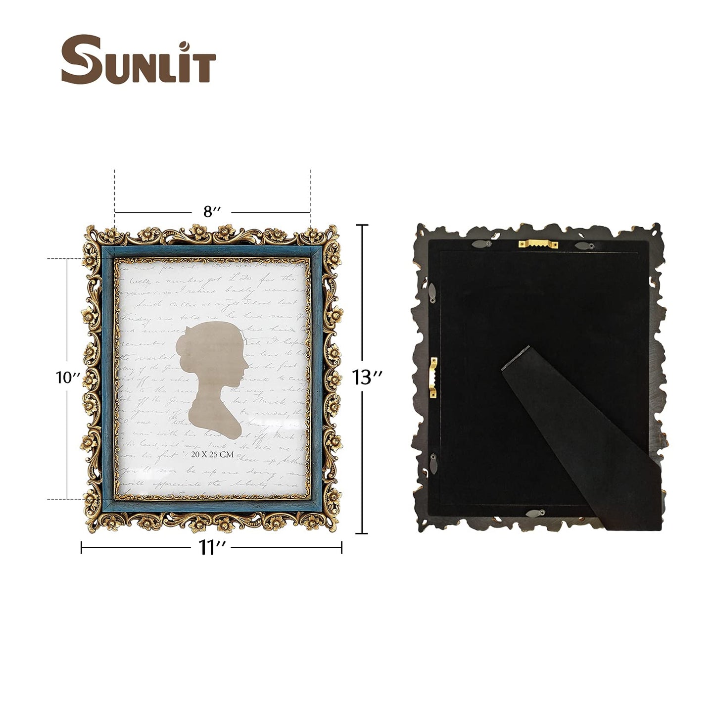 Sunlit Vintage Picture Frame 5x7 Inch, Luxury Antique Photo Frames with Glass Front, Photo Display, Tabletop Wall Hanging, Gift Ideas, Gold and Brown