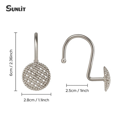 Sunlit Gold 3D Beaded Mesh Shower Curtain Hooks, Metal Home Decorative Shower Curtain Rings for Bathroom, Modern Shower Curtain Hangers Bathroom Accessories, Set of 12