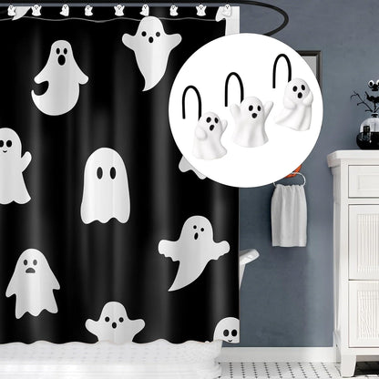 Sunlit Ghost Shower Curtain Hooks, Home Decorative Shower Curtain Rings for Bathroom, Halloween Shower Curtain Hangers Bathroom Accessories, Set of 12