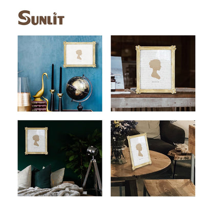 Sunlit Small Vintage Picture Frame 2.5x3.5 Inch, Antique Mini Photo Frames with Glass Front, Luxury Wallet Size Picture Frames, Photo Display Tabletop Wall Hanging Gift Ideas, Slivery Light Gold