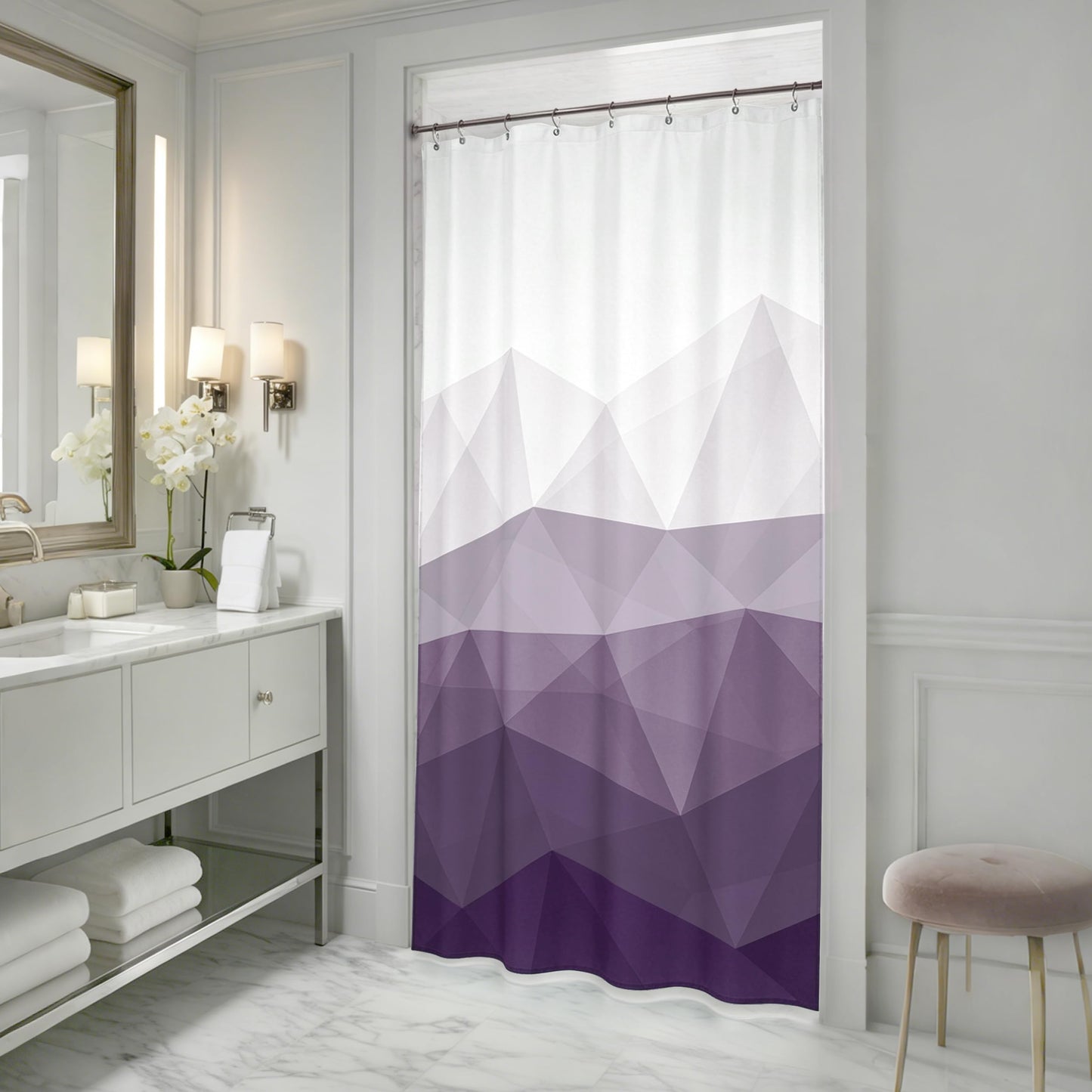 Sunlit Designer Popular Shower Curtain, Ombre Blue Fabric Contemporary Shower Curtains for Bathroom Décor