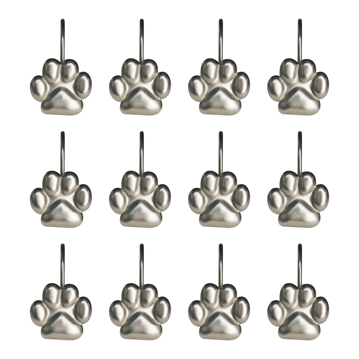 Sunlit Fashion Design Cute Paw Print Polished Double Shower Curtain Hooks for Dog Cat and Bear, Rust Proof Oil Rubbed Metal Shower Curtain Rings-12 Pack