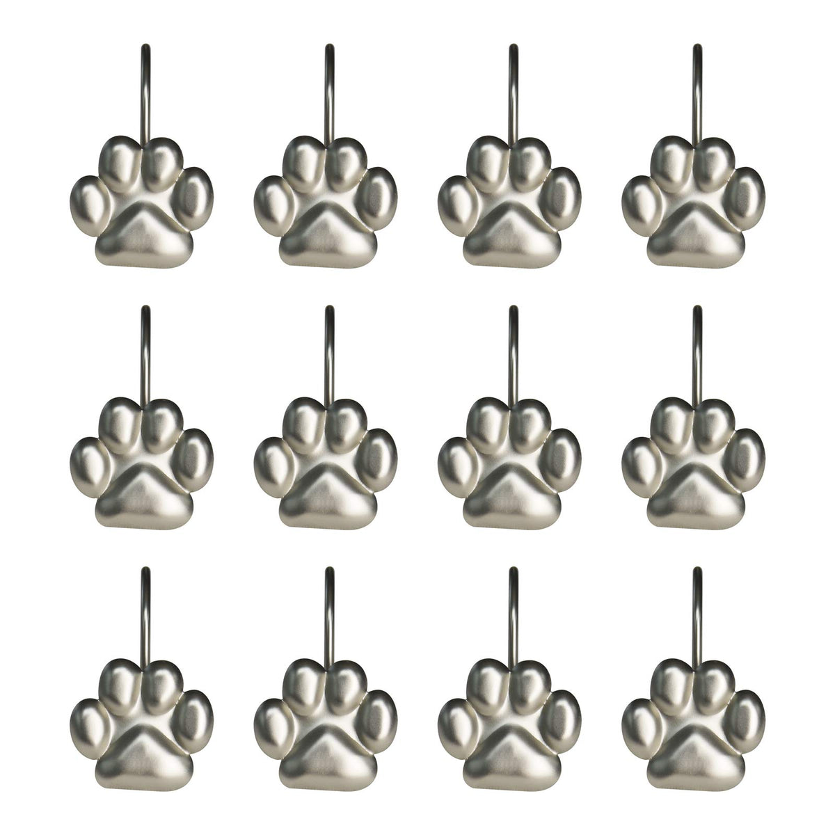 Sunlit Fashion Design Cute Paw Print Polished Double Shower Curtain Hooks for Dog Cat and Bear, Rust Proof Oil Metal Shower Curtain Rings, Black-12 Pack