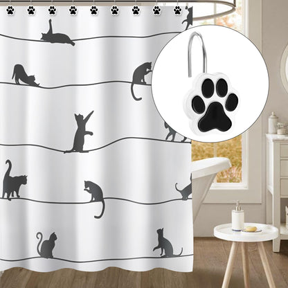 Sunlit Cute Paw Print Decorative Shower Curtain Hooks for Dog Cat Bear, Resin, Lovely Shower Curtain Rings for Kids, Bathroom Decoration Curtain, 12 Pack, Black and White