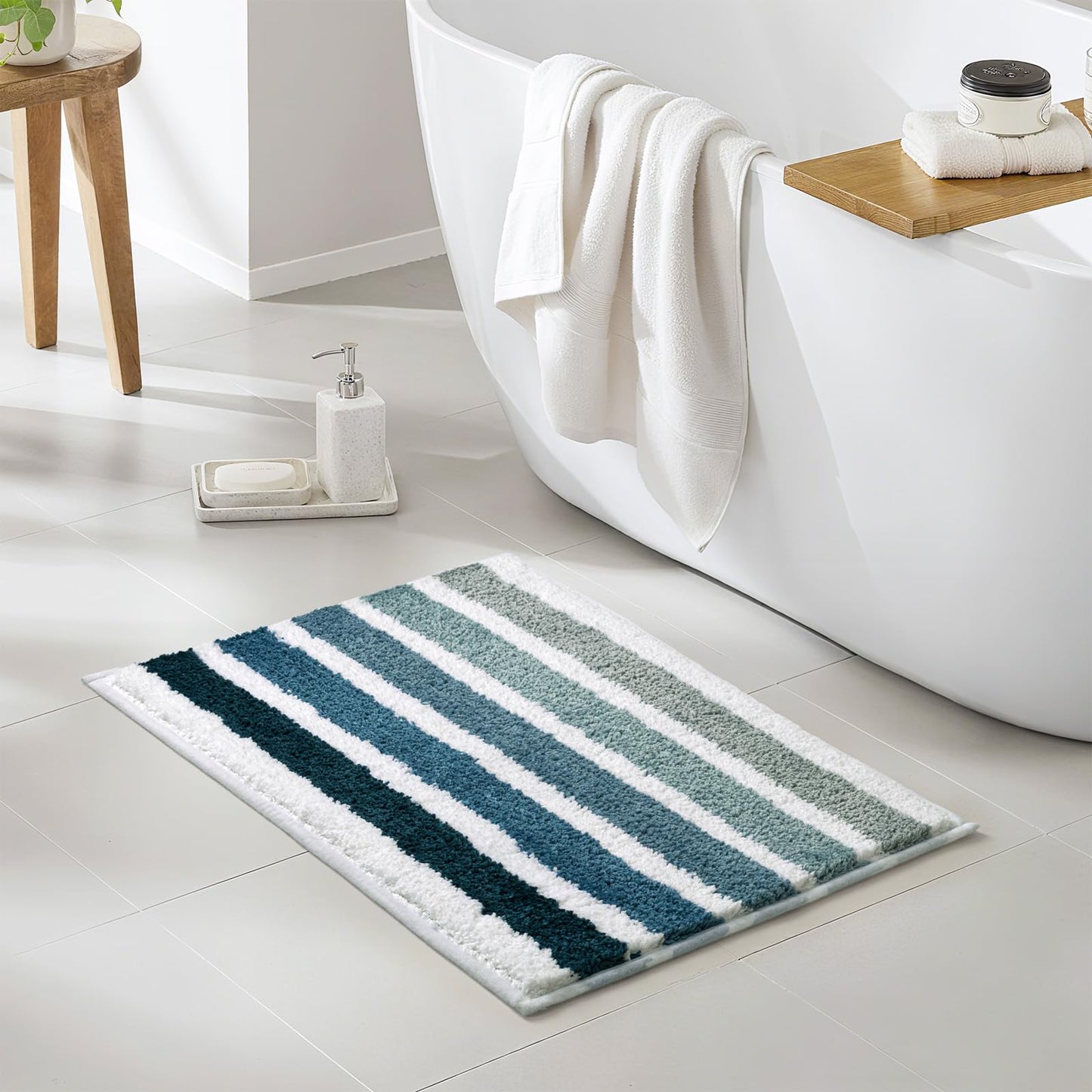 Sunlit 17"x24" Ombre Blue Bathroom Rug Non-Slip Absorbent Soft Bath Mat Set, Floor Mat Dry Fast Machine Washable.
