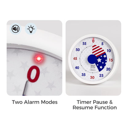 TWENTY5 SEVEN Countdown Timer 3 inch, Silent 60 Minute 1 Hour Visual Timer with Pause, Magnetic Classroom Teaching Tool Office Meeting, Countdown Clock for Kids Time Management, Red White and Blue