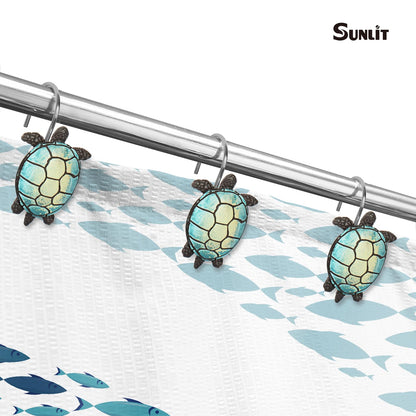 Sunlit Sea Turtle Shower Curtain Hooks, Home Decorative Shower Curtain Rings for Bathroom, Resin, Ocean Shower Curtain Hanger Hooks for Kid Room Living Room, Set of 12