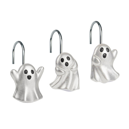 Sunlit Ghost Shower Curtain Hooks, Home Decorative Shower Curtain Rings for Bathroom, Halloween Shower Curtain Hangers Bathroom Accessories, Set of 12