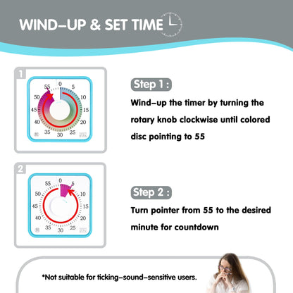 Visual Timer 7.5 inch, 60-Minute Countdown Timer for Kids Classroom Teaching Tool Office Meeting, Mechanical Countdown Clock for Exam Time Management Magnetic Kitchen Timer, Purple