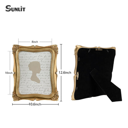 Sunlit Vintage Picture Frame 5x7 Inch Set of 2, Luxury Antique Photo Frames with Glass Front, Photo Display, Tabletop Wall Hanging, Gold