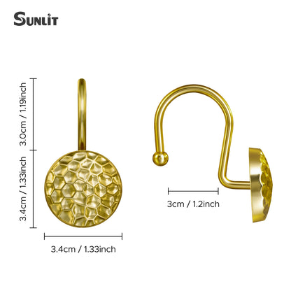 Sunlit Gold Shower Curtain Hooks, Round Metal Home Decorative Shower Curtain Rings for Bathroom, Modern Shower Curtain Hangers Bathroom Accessories, Set of 12