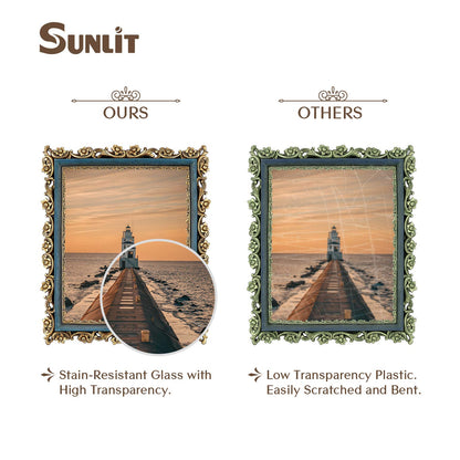 Sunlit Vintage Picture Frame 5x7 Inch, Luxury Antique Photo Frames with Glass Front, Photo Display, Tabletop Wall Hanging, Gift Ideas, Gold and Brown