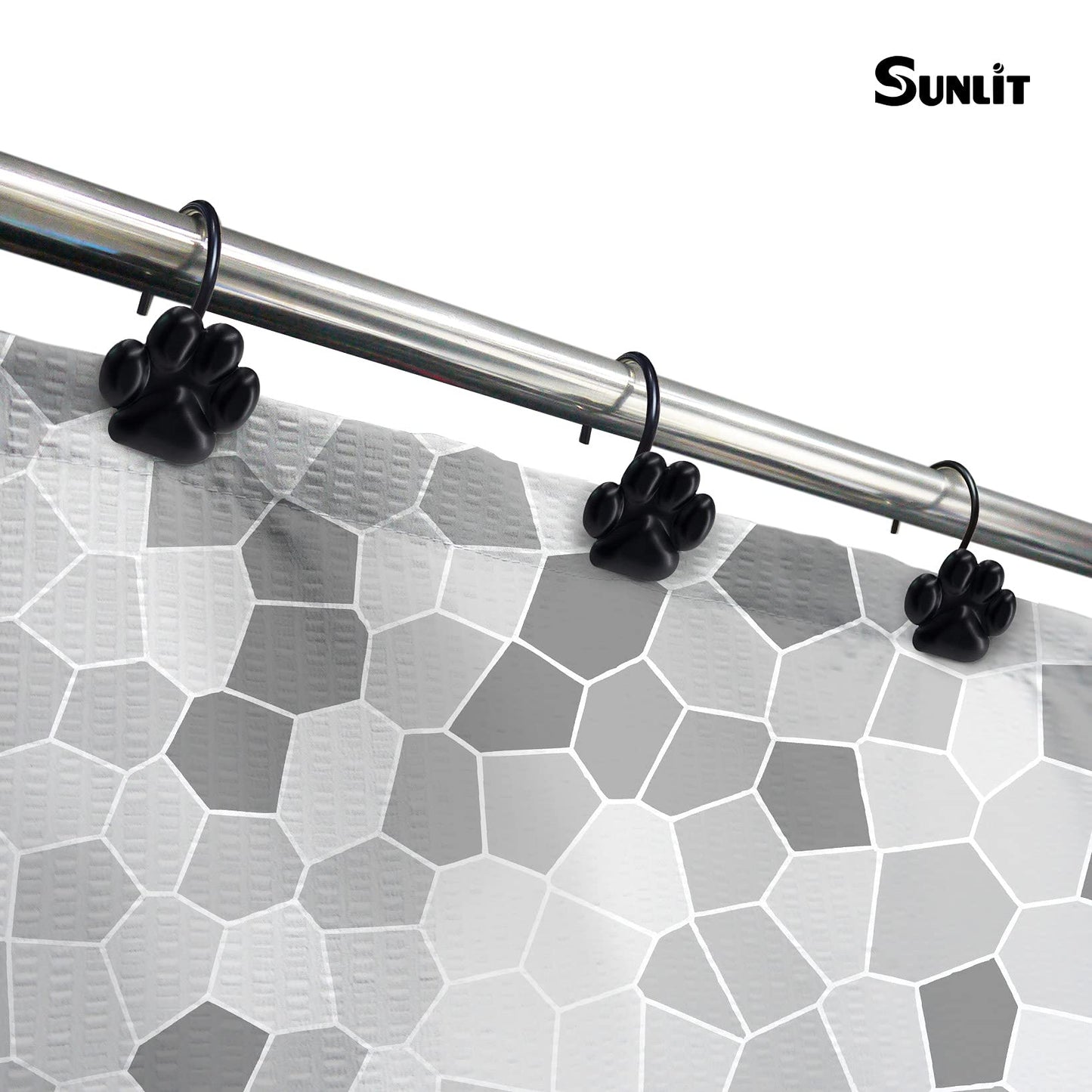 Sunlit Fashion Design Cute Paw Print Polished Shower Curtain Hooks for Dog Cat and Bear, Rust Proof Oil Rubbed Metal Shower Curtain Rings-12 Pack