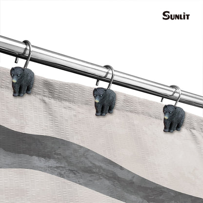 Sunlit Rustic Decorative Shower Curtain Hooks, Black Bear Shower Curtain Rings, Cabin Shower Curtain Hooks with Black Hooks, Resin, Farmhouse Bathroom Decoration, Set of 12