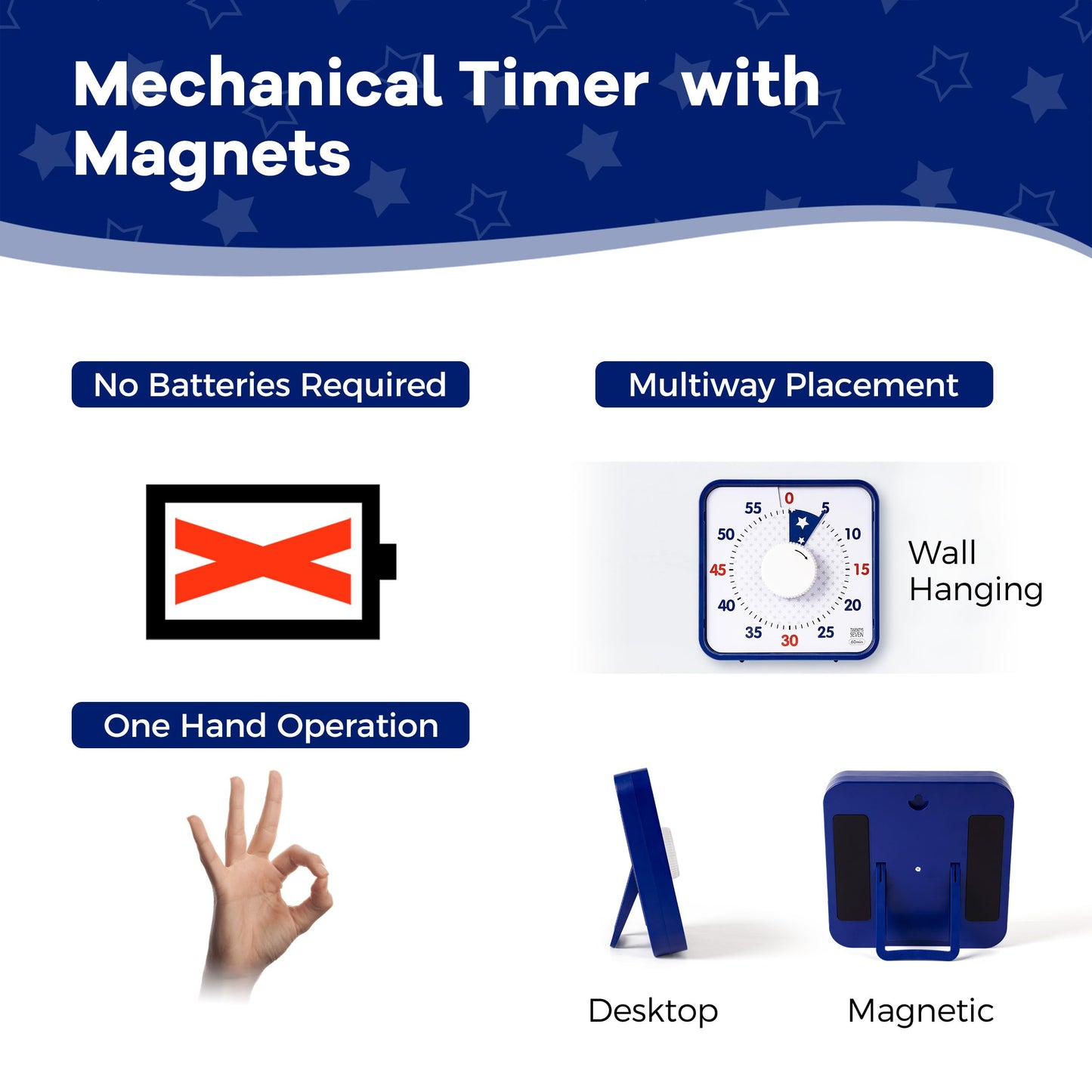 TWENTY5 SEVEN Countdown Timer 7.5 inch; 60 Minute 1 Hour Visual Timer – Classroom Teaching Tool Office Meeting, Mechanical Countdown Clock for Kids Exam Time Management Magnetic, Colorful