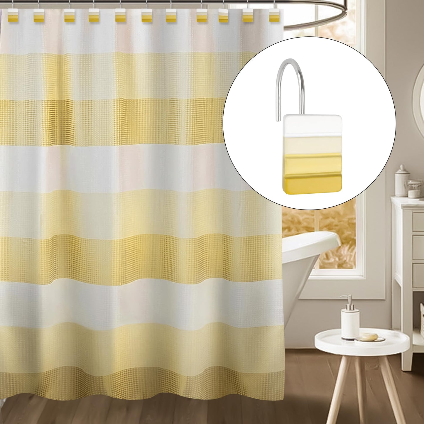 Sunlit Ombre Blue Decorative Shower Curtain Hooks, Blue Navy Shower Curtain Rings, Resin, Bathroom Decoration Stripes Shower Curtain Hooks-12 Pack