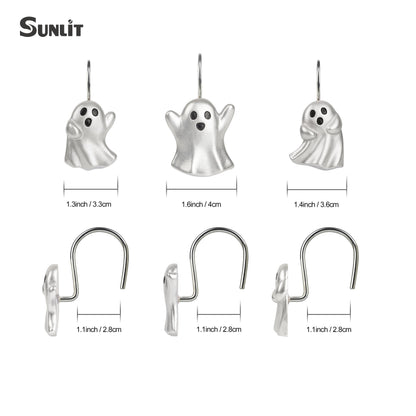 Sunlit Ghost Shower Curtain Hooks, Home Decorative Shower Curtain Rings for Bathroom, Halloween Shower Curtain Hangers Bathroom Accessories, Set of 12