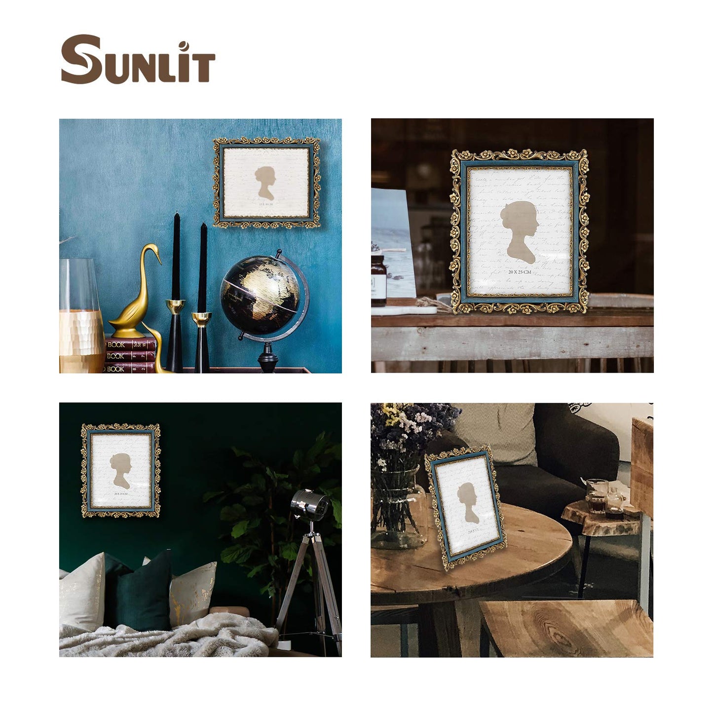 Sunlit Vintage Picture Frame 5x7 Inch, Luxury Antique Photo Frames with Glass Front, Photo Display, Tabletop Wall Hanging, Gift Ideas, Gold and Brown