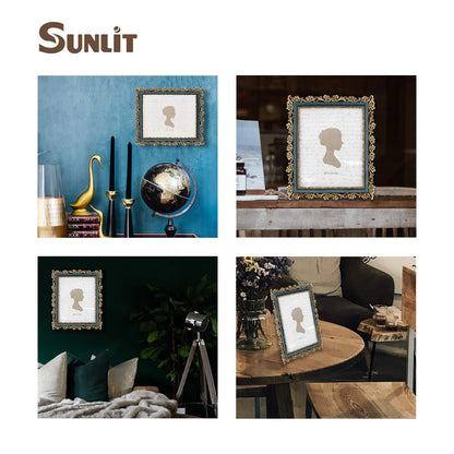 Sunlit Vintage Picture Frame 5x7 Inch, Luxury Antique Photo Frames with Glass Front, Photo Display, Tabletop Wall Hanging, Gift Ideas, Gold and Brown
