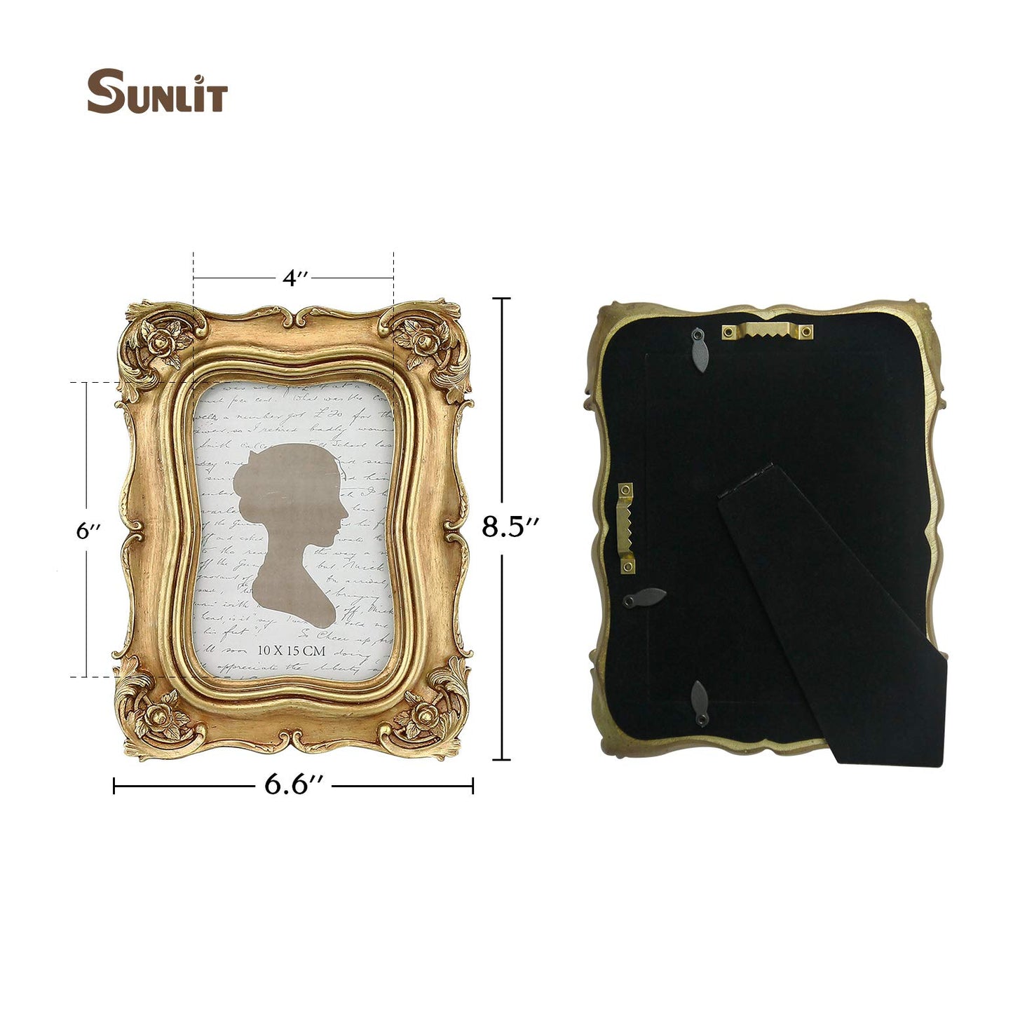 Sunlit Vintage Small Picture Frame 2.5x3.5 Inch, Antique Mini Polaroid Photo Frames with Glass Front, Luxury Wallet Size Picture Frames, Tiny Photo Frames Display Tabletop Wall Hanging Gift Ideas, Gold