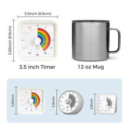 TWENTY5 SEVEN Countdown Timer, 60 Minute 1 Hour Silent Visual Timer, Magnetic Classroom Teaching Tool Office Meeting, Countdown Clock for Kids Time Management, Pastel Rainbow