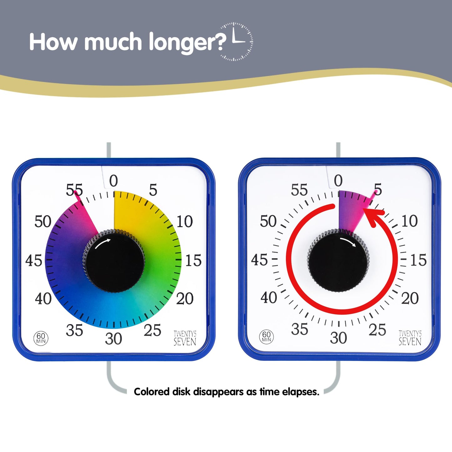 Visual Timer 7.5 inch, 60-Minute Countdown Timer for Kids Classroom Teaching Tool Office Meeting, Mechanical Countdown Clock for Exam Time Management Magnetic Kitchen Timer, Purple