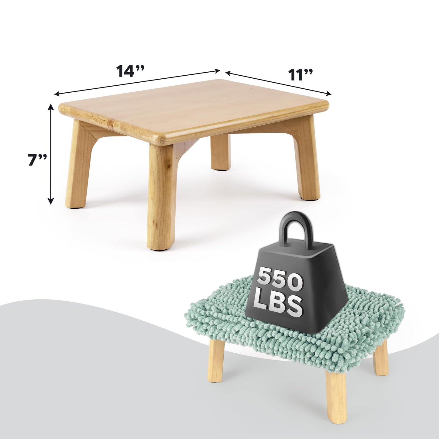 Sunlit One Step Stool with Absorbent Chenille, Stool Holds up to 550 lbs, Non-Slip Wood Foot Stool, Wooden Step Stool for Adults, Step Stools for Kids, Kitchen Bathroom Bedroom, Taupe