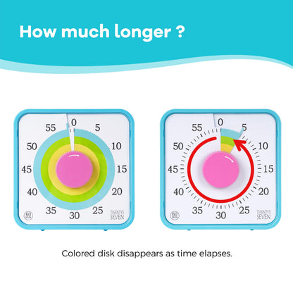 TWENTY5 SEVEN Countdown Timer 7.5 inch; 60 Minute 1 Hour Visual Timer – Classroom Teaching Tool Office Meeting, Mechanical Countdown Clock for Kids Exam Time Management Magnetic, Colorful