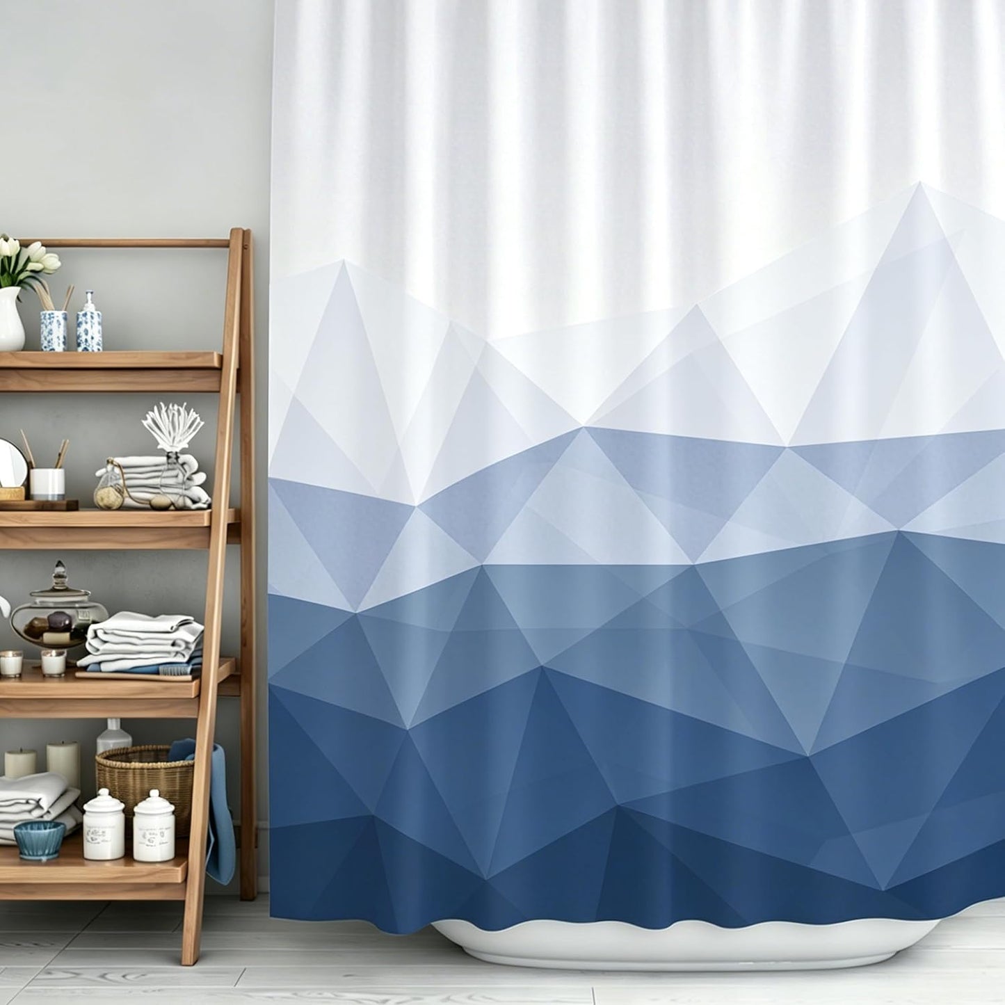 Sunlit Designer Popular Shower Curtain, Ombre Blue Fabric Contemporary Shower Curtains for Bathroom Décor