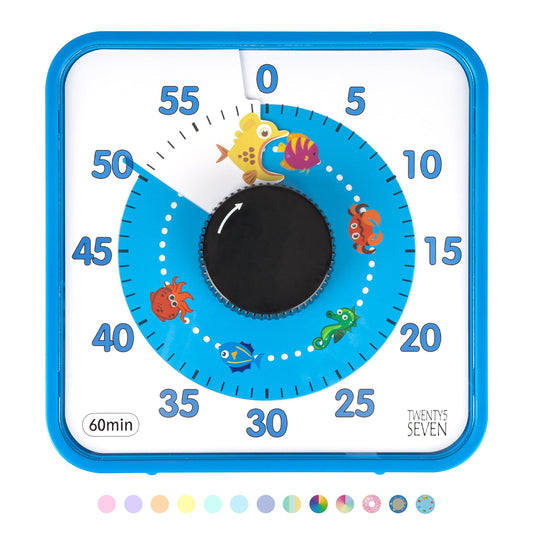 TWENTY5 SEVEN Countdown Timer 7.5 inch; 60 Minute 1 Hour Visual Timer – Classroom Teaching Tool Office Meeting, Mechanical Countdown Clock for Kids Exam Time Management Magnetic, Colorful