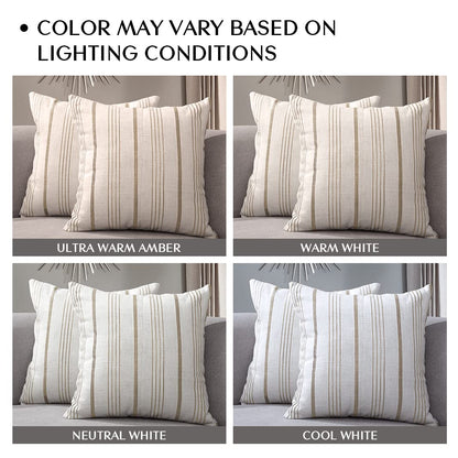 Sunlit Decorative Farmhouse Throw Pillow Case, Set of 2 Cream/Off-White with Black Stripes Modern Accent Square Pillow Cover, 22" x 22", Textured Linen Throw Cushion Covers for Couch Chair Bedroom