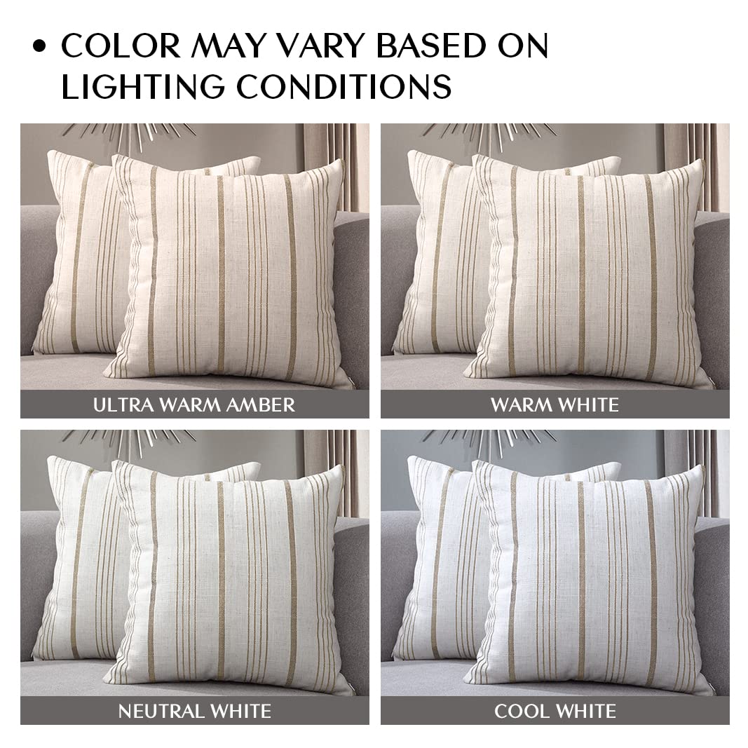 Sunlit Decorative Farmhouse Throw Pillow Case, Set of 2 Cream/Off-White with Black Stripes Modern Accent Square Pillow Cover, 22" x 22", Textured Linen Throw Cushion Covers for Couch Chair Bedroom