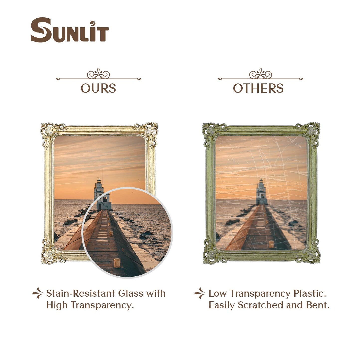 Sunlit Vintage Picture Frame 4x6 Inch, Luxury Antique Photo Frames with Glass Front, Photo Display, Tabletop Wall Hanging, Gift Ideas