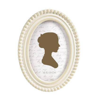 Sunlit Boho Vintage Picture Frame 8x10 Inch with Beaded Border, Oval Luxury Antique Photo Frames with Glass Front, Photo Display, Tabletop Wall Hanging, Gift Idea, Distressed White