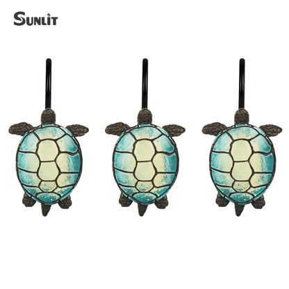 Sunlit Tilt Sea Turtle Shower Curtain Hooks, Home Decorative Shower Curtain Rings with Black Hooks for Bathroom, Resin, Ocean Shower Curtain Hanger Hooks for Kid Room Living Room, Set of 12