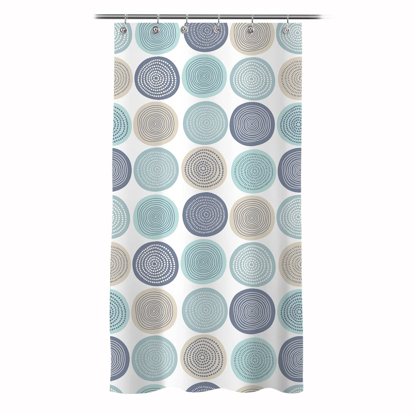 Sunlit Abstract Tree Rings Woody Artistic Fabric Shower Curtain. Nature Pale Blue Teal Beige Light Brown