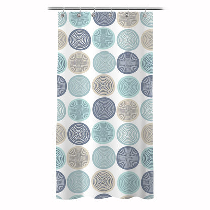 Sunlit Abstract Tree Rings Woody Artistic Fabric Shower Curtain. Nature Pale Blue Teal Beige Light Brown