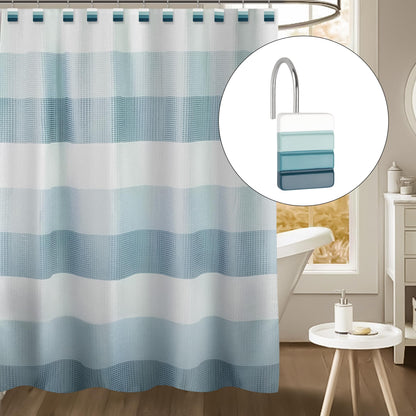 Sunlit Ombre Blue Decorative Shower Curtain Hooks, Blue Navy Shower Curtain Rings, Resin, Bathroom Decoration Stripes Shower Curtain Hooks-12 Pack