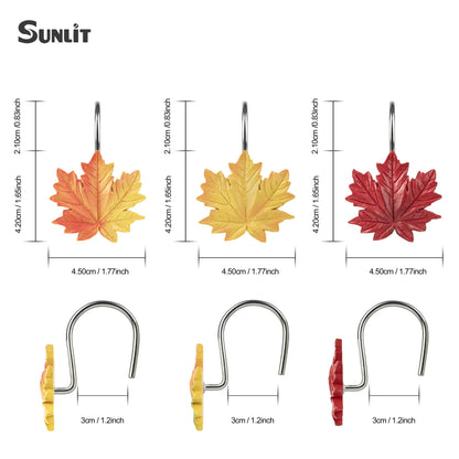 Sunlit Maple Leaf Shower Curtain Hooks for Fall Autumn, Home Decorative Shower Curtain Rings for Bathroom, Resin, Orange Red Maple Leaves Shower Curtain Hangers Hooks Bath Accessories, Set of 12