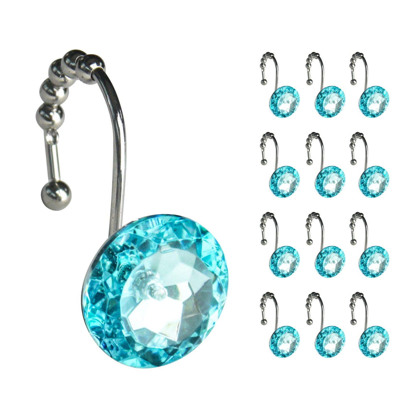 Sunlit Luxury Design Round Yellow Diamond Crystal Gem Bling with Glide Balls Shower Curtain Hooks, Rust Proof Metal Rhinestones Glam Shower Curtain Rings-12 Pack